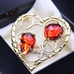 イブサンローラン ブローチ カラーストーン ハート ヴィンテージ YSL