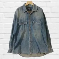 Big John ビッグジョン 長袖 シャツ ブルー メンズ Mサイズ　b578のサムネイル