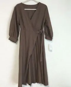 未使用 ラップ風 ロングワンピース ブラウン プリーツ Lunacion