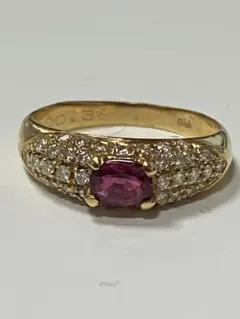 K18 ルビー0.34ct ダイヤモンド0.38ctゴールドリング