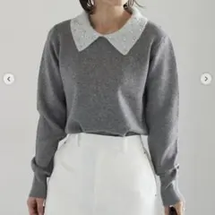 ✨美品✨Te chichi ラメフェザーデコラカラーニット　長袖　グレー