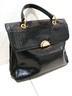 ​【希少】BALLY バリー ハンドバッグ ロゴ 型押し ゴールド金具 黒