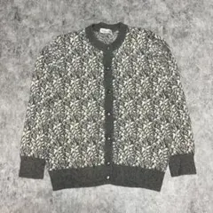 ウール90% ノルディック柄ニットカーディガン グレー 総柄 レトロ 古着風