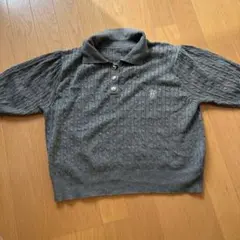 グレー ケーブル編み 半袖ニット