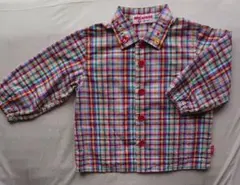 ミキハウス 薄手 ブラウス シャツ 長袖 刺繍 チェック 80