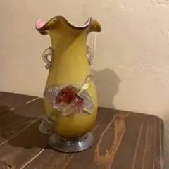 80s？】アートガラス 花瓶 フラワーベース レッド イエロー ブルー