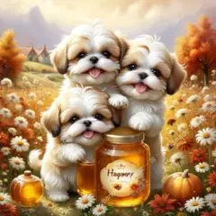 秋の蜂蜜お届け＊シーズー＊17×17cm／6柄パネル生地