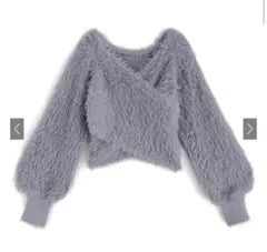 ファー風ラップニット グレー 長袖