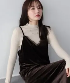 レース付ベロアキャミワンピース