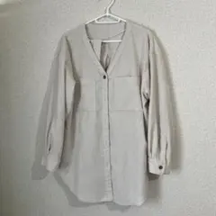 GU ジーユー ベルトリボン付き コーデュロイ シャツ ジャケット ベージュ M