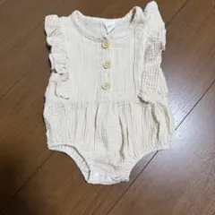 SHEIN ベージュ フリルロンパース　リネン　女の子　可愛い　シンプル