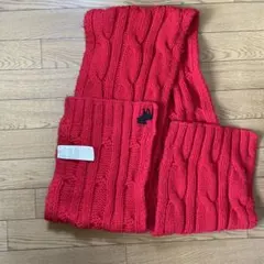 ウール混紡赤マフラー エンブロイダリーロゴ付き