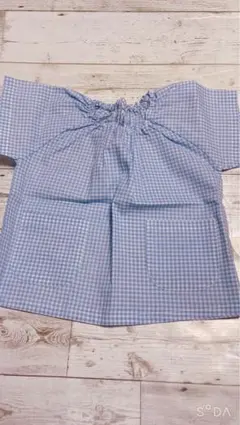 chie様専用　チェック　スモック　半袖　ブルー90センチ　2枚