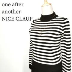 ナイスクラップ　ニット トップス　ガーリー系　パフスリーブ　ハイネック　ボーダー