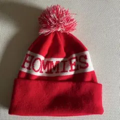 赤 ニット帽 ポンポン HOMELESS ロゴ ビーニー