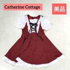 Catherine Cottage　美品　ワンピース　90　赤　チェック ドレスのサムネイル