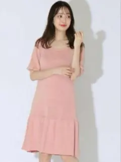 ウィルセレクション　ニットワンピース　ベージュ　半袖ワンピース