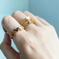 まとめ売り⭐︎ハート　ゴールド　ビーズリングセット　秋色　アースカラー　メタル風