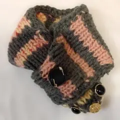 ペット用ストライプニットマフラー ボタン付き