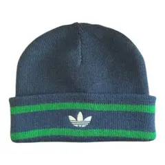 adidas ストライプ ニット帽 ネイビー/グリーン