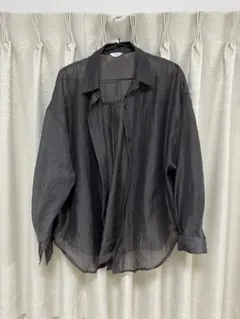 ダークグレー シースルー 長袖シャツ
