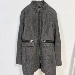 早い者勝ち✨【S】グレー ツイード ロングコート ポケット チャック アウター