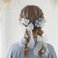 ハナミズキ髪飾り ホワイト×ブルー／水色 卒業式 成人式 七五三 結婚式⑳