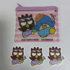 サンリオ×スシロー コラボ クリアポーチ他 バッドばつ丸、タキシードサム