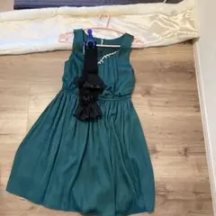 ティール ノースリーブ パーティードレス