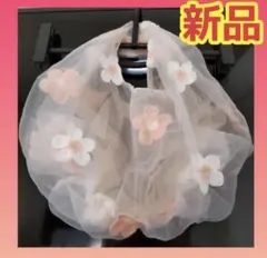 新品未使用　チュールレース　フラワー大柄バック　ピンク