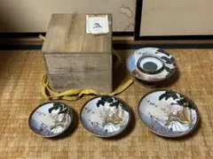 西晴雲 絵付「銘々皿」5枚組 共箱付（倉敷名産・酒津焼 / 斉白石ゆかり