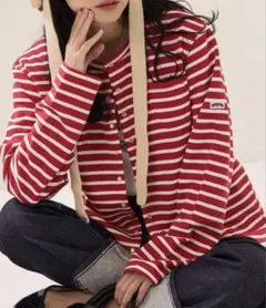 フリークスストア　FREAK'S STORE 赤白ストライプ 長袖カーディガン