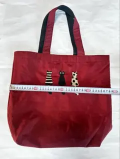 atuko matano 猫柄 刺繍 トートバッグ ワインレッド