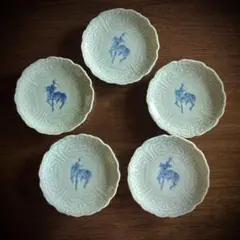 古伊万里 青磁 陽刻 麒麟図　小皿5枚セットのサムネイル