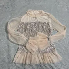 スパンコール シースルー トップス ベージュ 韓国