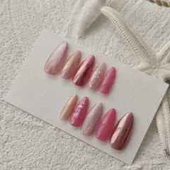 ネイルチップ　現品　ピンクネイル　夏　量産型　ラメ　ミラー　マグネット