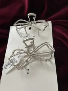 Lattice シルバーリボン型ヘアクリップ2個セット