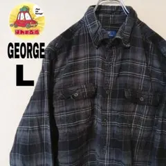 USA古着 GEORGE　ネルシャツ　L ブラック　グレー　オンブレチェック