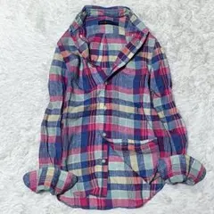 ラルフローレン 長袖シャツ リネン100% マドラスチェック XS ポニー刺繍