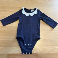 プティマイン ネイビー フリル付き襟 ロンパース 80