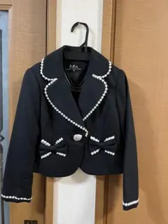 黒ジャケット・リボン柄スカート・白ブラウス3点セット　120