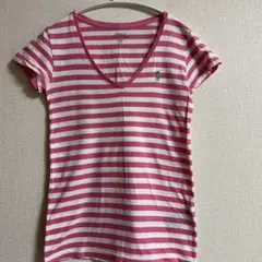 ラルフ　Tシャツ　ボーダー　Vネック　ピンク XS 半袖