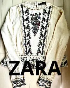 ZARA WOMAN 花柄刺繍 長袖ブラウス XS コットン