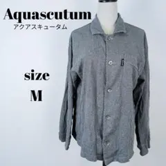 【a2600】Aquascutum チェック パイピング 長袖 シャツ Mのサムネイル