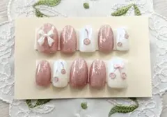 ハンドメイド　ネイルチップ　さくらんぼネイル　ぷっくりネイル　マグネットネイル