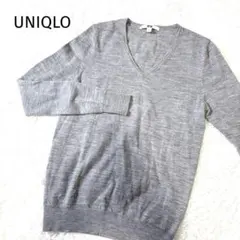 UNIQLO ユニクロ メリノウール100% Vネックニット グレー S 長袖
