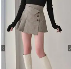 インパン裏地付きチェック柄アシメミニスカート　　tu922 grl グレイル