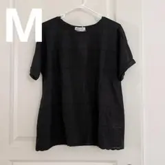 前面刺繍入り半袖Tシャツ 黒 M