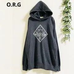 ORG プリントパーカー M ダークグレー 山ロゴ　コットン混　体型カバー　快適