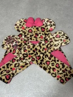 ミニー ヒョウ柄 マフラーキャップ ピンク